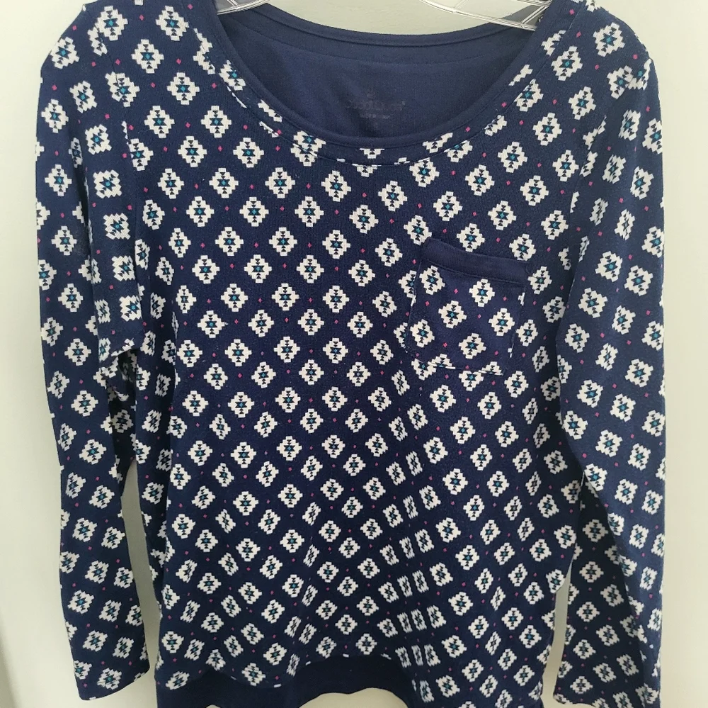 Cuddle‎ Duds 2 Piece Long Sleeve Pajama Lounge Set Blue Small Geometric